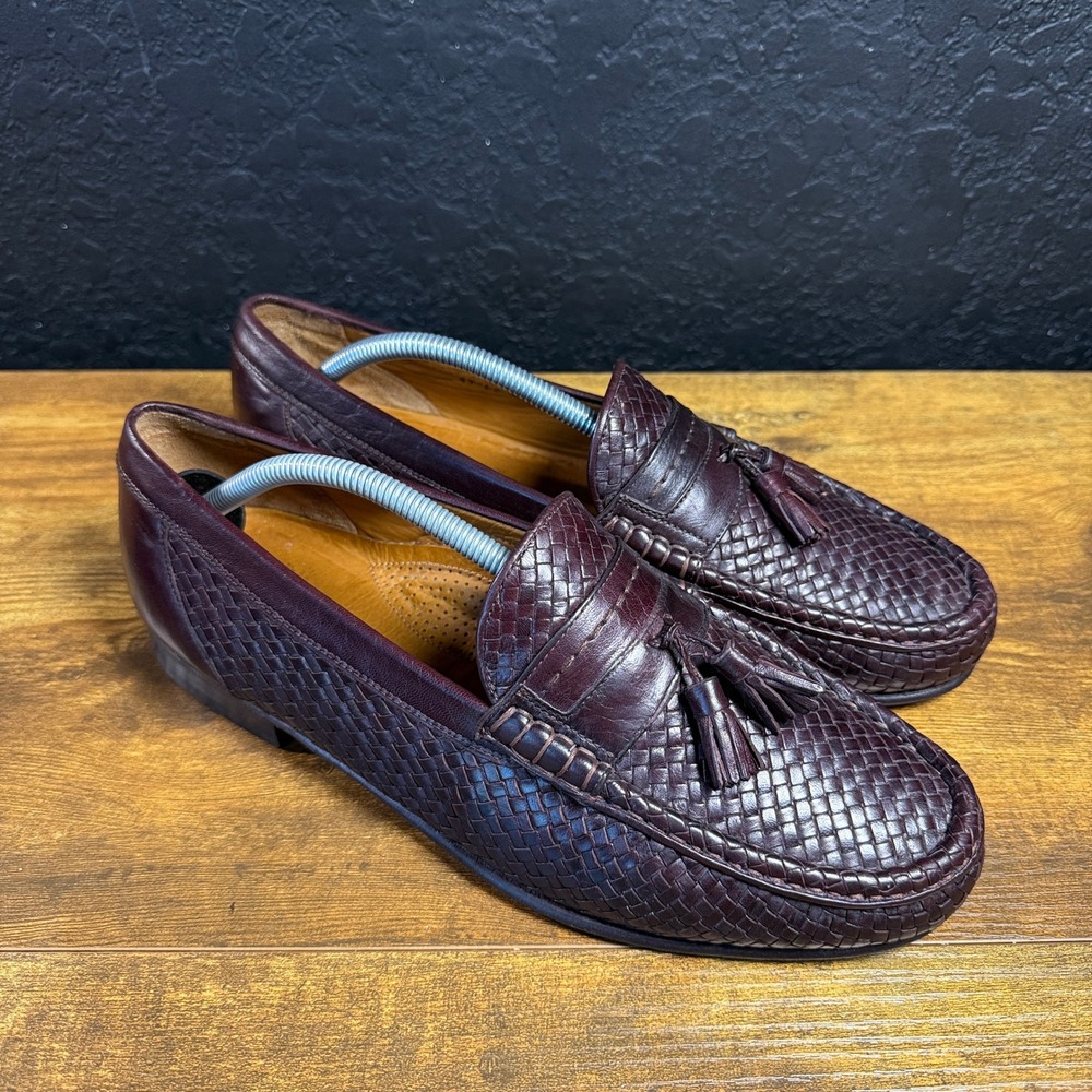 Allen Edmonds Rimini 49135 Burgundy Woven Leather Tassel Loafers Mens 10.5 EE